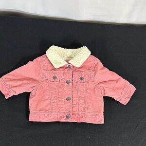 Old Navy Pink Jean Jacket with Cream Sherpa Collar 3-6 months